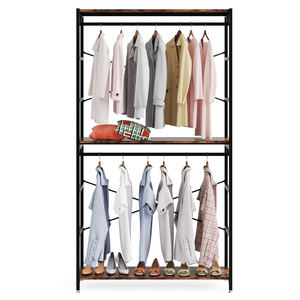 Tribesigns Bedroom Furniture Wardrobe Garment Rack with Open Shelves Clothing Storage Rack with Double Hanger Rail