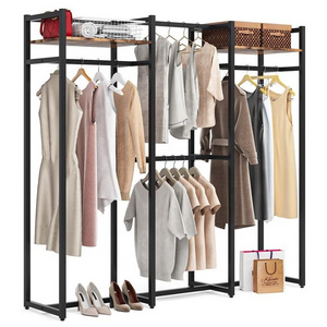 Tribesigns Free-standing Clothes Rack Metal Closet Organizer with Shelves and Hanging Rod for Hallway Bedroom