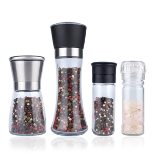 Wholesale round 100ml salt pepper grinder bottles, ceramic 100ml glass spice jar with grinder