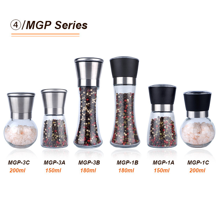 Made in china wholesale on demand glass sea salt grinder, Odm mini glass salt and pepper mill ceramic core