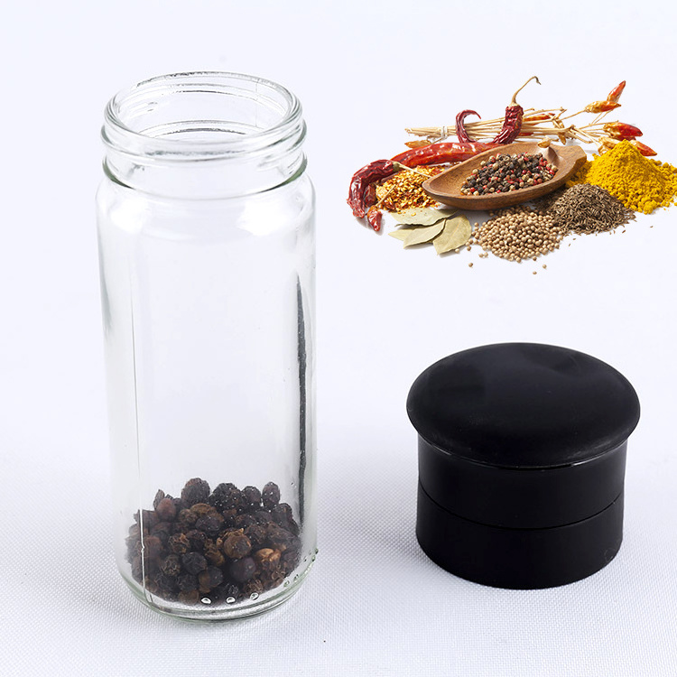 Wholesale round 100ml salt pepper grinder bottles, ceramic 100ml glass spice jar with grinder