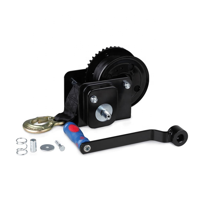 1600lb Trailer Winch with 4.1:1 Gear Ratio for Faster Loading - Pre-Installed Strap and Hook