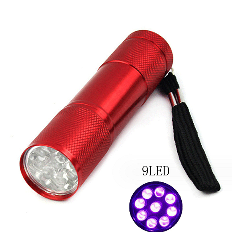 Super Bright Handheld Torch UV light 395nm 9 LED UV Mini Aluminum Flashlights with Lanyard