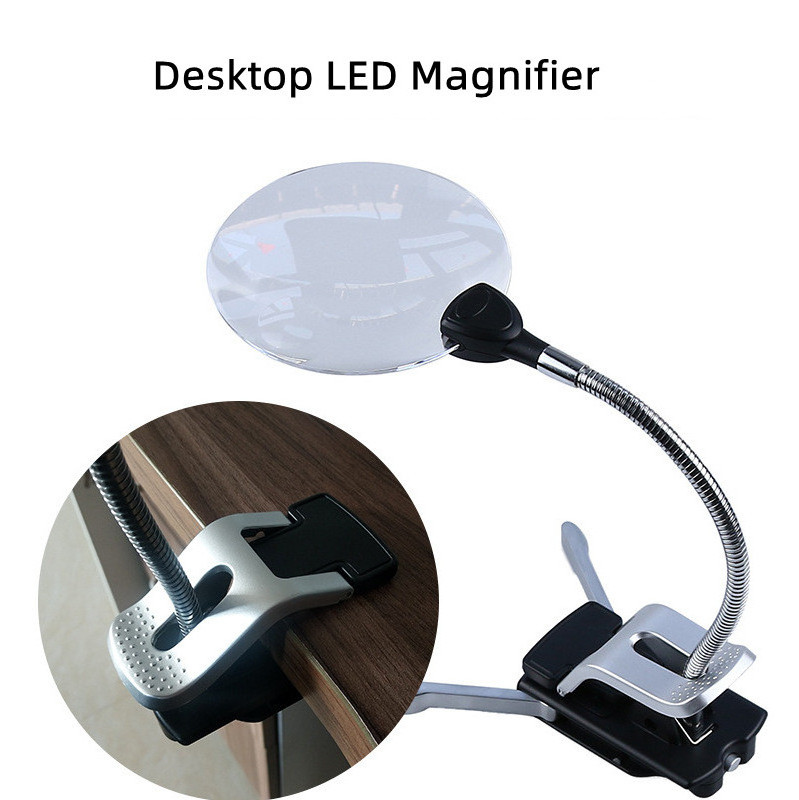 New Arrival Reading Desktop LED Magnifying Glass with LED 2X Magnifying Desktop magnifier with clip