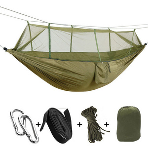 1-2 Person Portable Outdoor Camping Hammock with Mosquito Net High Strength Parachute Fabric Hanging Bed