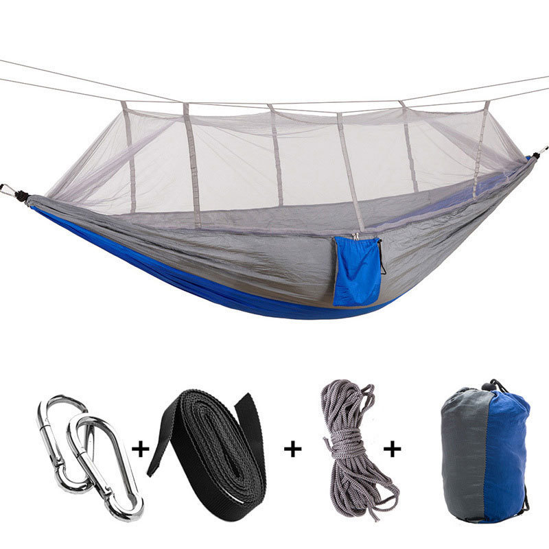 1-2 Person Portable Outdoor Camping Hammock with Mosquito Net High Strength Parachute Fabric Hanging Bed