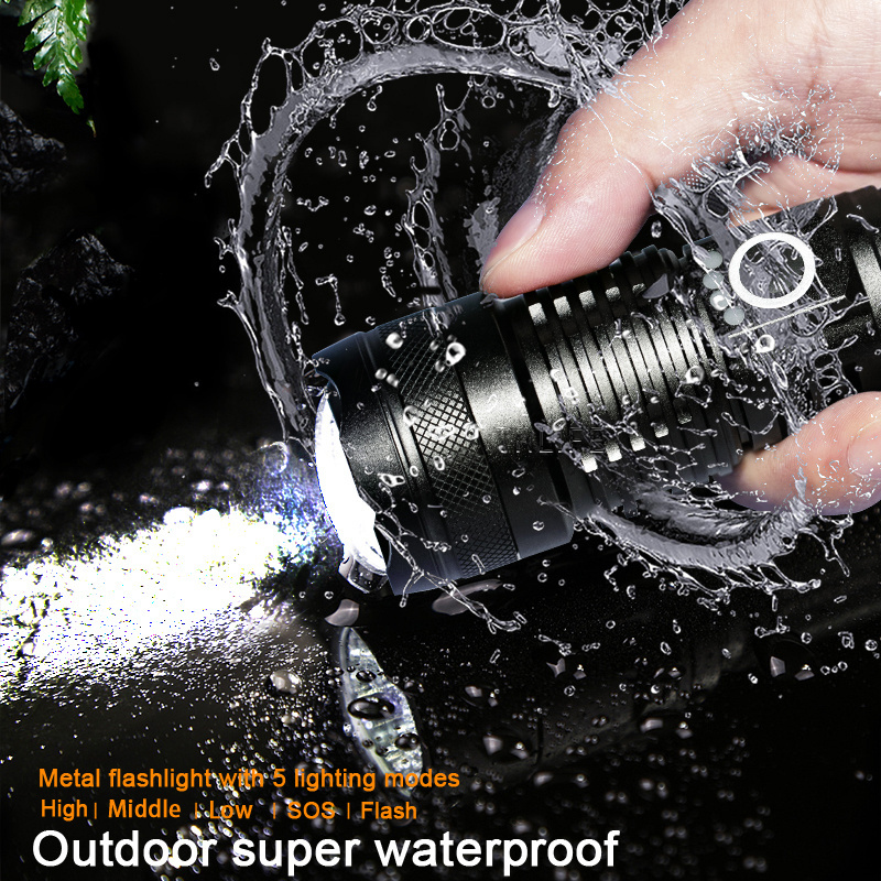 High Quality Powerful Flashlight 5 Modes USB Zoom Battery Best Camping Outdoor Waterproof Hiking Flashlight