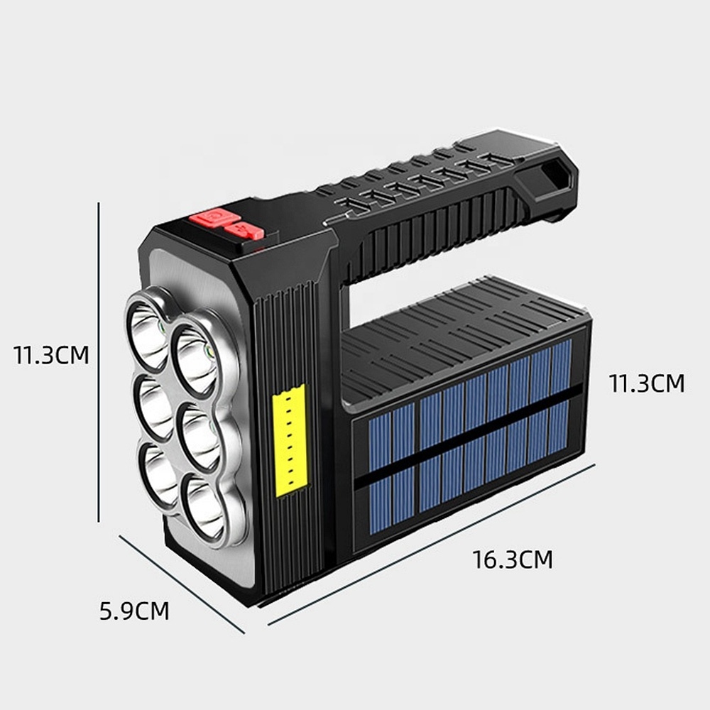 Outdoor Camping Multifunctional Super Bright Flashlight Solar Rechargeable Portable LED Tactical Flashlight