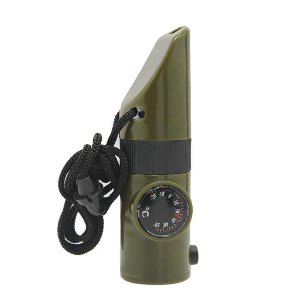 Outdoor 7 in 1 Emergency Survival Tool Kit Lifesaving light Compass Flashlight Multifunctional Whistle with Thermometer