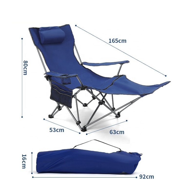 130kg Capacity Multifunctional Portable Metal Folding Chairs Sleeper with Cup Holder Pillow Foot Rest Carry Bag