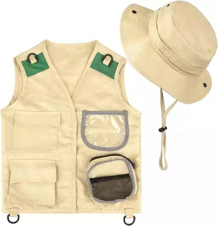 Orange Camouflage Cargo Vest and Hat Set Backyard Nature Adventures Washable Costume for Kids