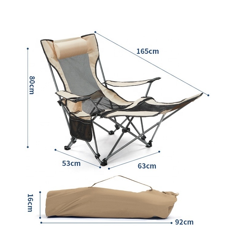 130kg Capacity Multifunctional Portable Metal Folding Chairs Sleeper with Cup Holder Pillow Foot Rest Carry Bag