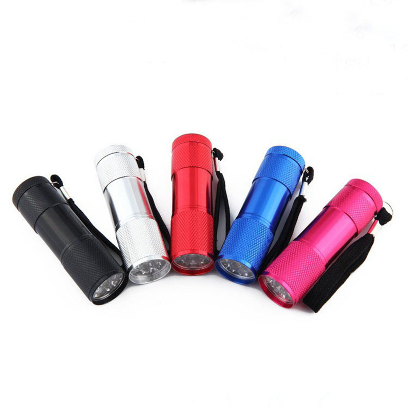 Super Bright Handheld Torch UV light 395nm 9 LED UV Mini Aluminum Flashlights with Lanyard