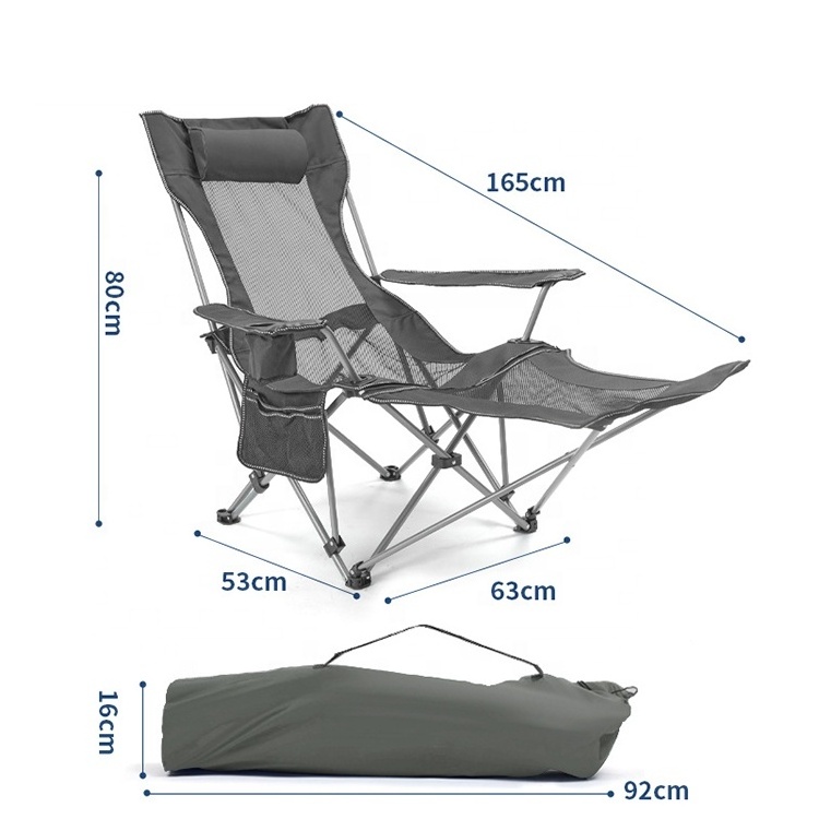 130kg Capacity Multifunctional Portable Metal Folding Chairs Sleeper with Cup Holder Pillow Foot Rest Carry Bag