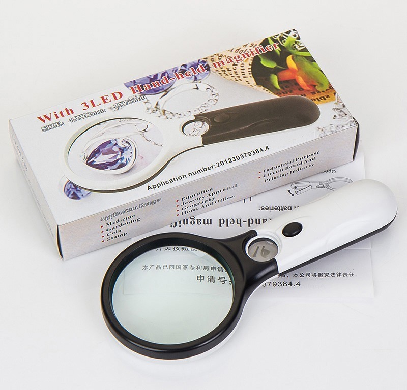 3 LED Lights Magnifying Glass Lens Jewelry Loupe 10x 20x Handheld Reading Magnifier