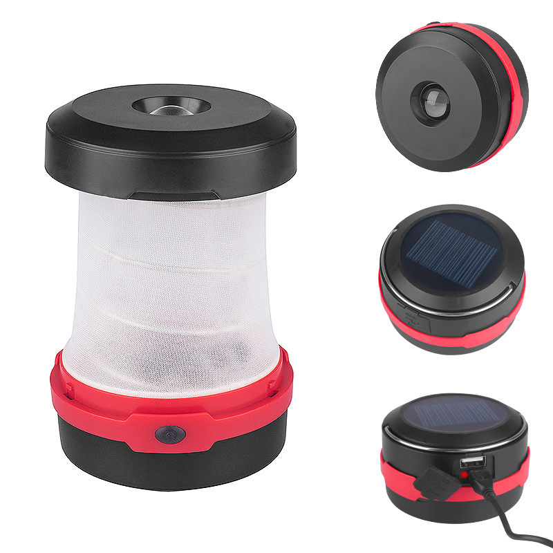 Solar Powered LED  Flashlight USB Chargeable Collapsible Emergency Camping Lantern for Outdoor Night Hiking