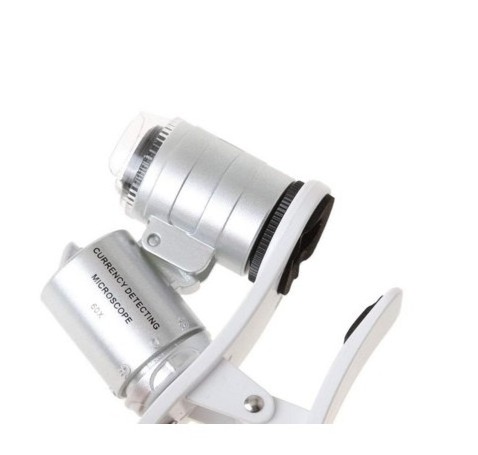 Universal 60x Zoom Clip-on Microscope Magnifier LED and UV Lights Phone Micro Lens Portable Pocket Size Jewelry Loupe