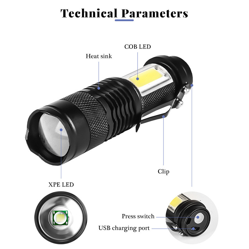 Mini Torch Strong Light Outdoor Portable USB Rechargeable Battery Tactical Torch Lighter with Pen Holder