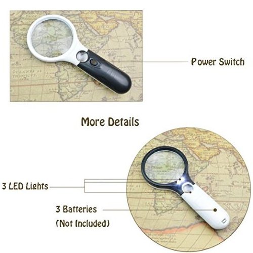 3 LED Lights Magnifying Glass Lens Jewelry Loupe 10x 20x Handheld Reading Magnifier