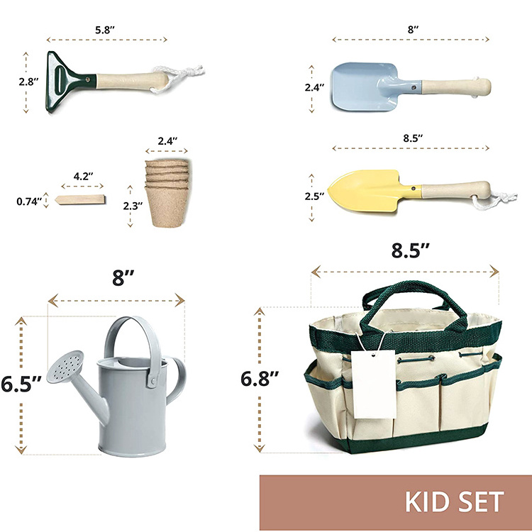 Kids Outdoor Playing Learning Toys Gardening Tool Set Tote Bag Watering Can Smock