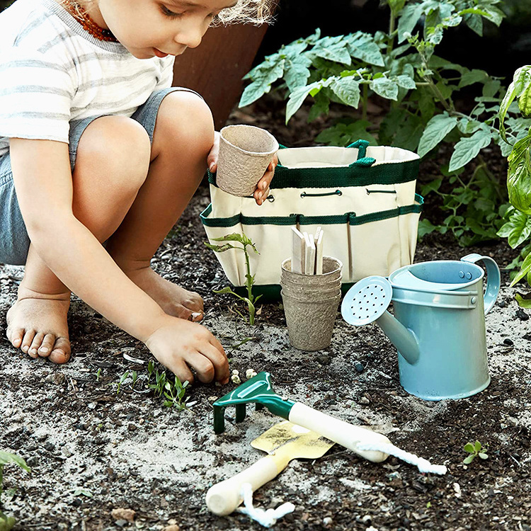 Kids Outdoor Playing Learning Toys Gardening Tool Set Tote Bag Watering Can Smock