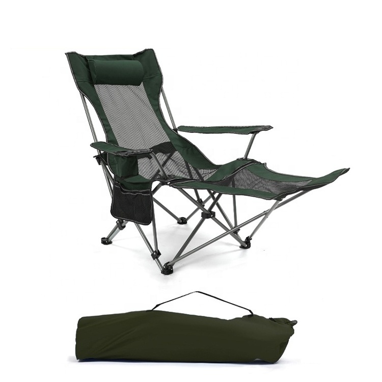 130kg Capacity Multifunctional Portable Metal Folding Chairs Sleeper with Cup Holder Pillow Foot Rest Carry Bag