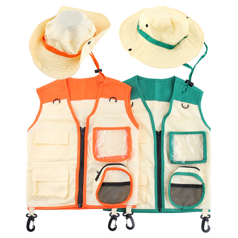 Orange Camouflage Cargo Vest and Hat Set Backyard Nature Adventures Washable Costume for Kids