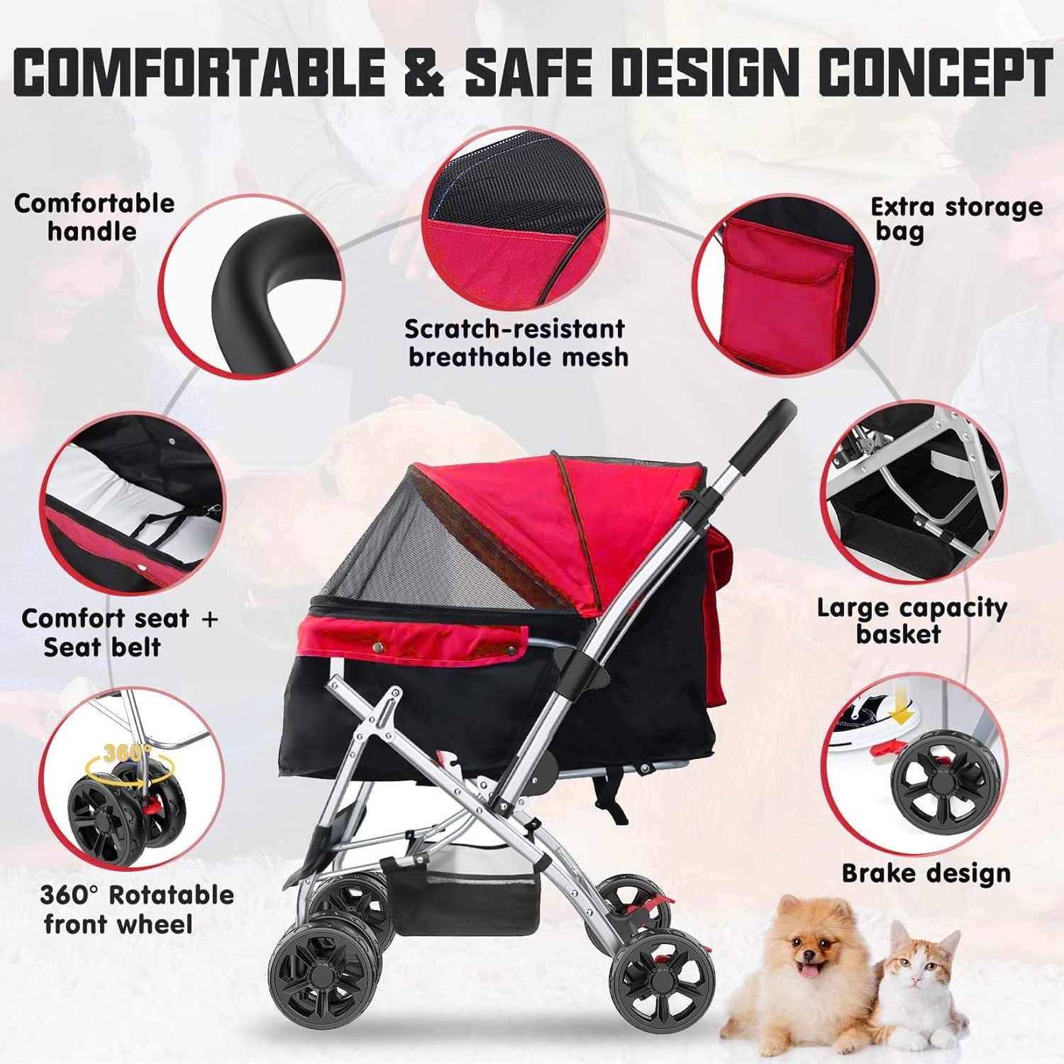 TH-PSP-300 Large storage Design Strong frame Standard Pet Stroller Comfort Medium Cat stroller