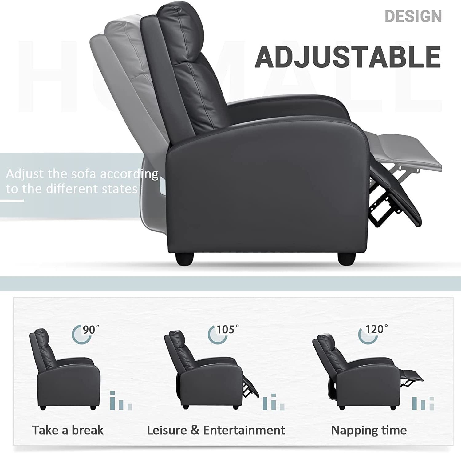 Recliner Chair Padded Seat Pu Leather for Living Room Single Sofa Recliner Modern Recliner Seat Club Chair Home Theater Seating