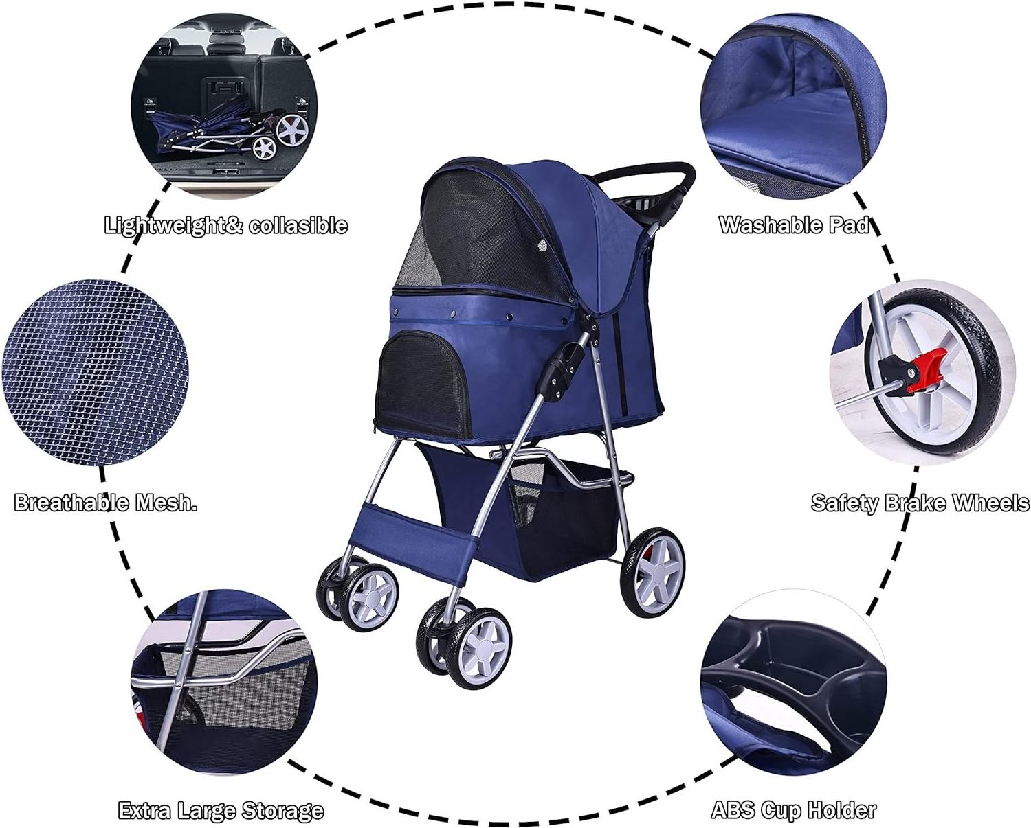 TH-PSP-396 American Standard Dog Stroller Lightweight Foldable Portable Compact Jogger Pet Gear Puppy Travel Pet Stroller