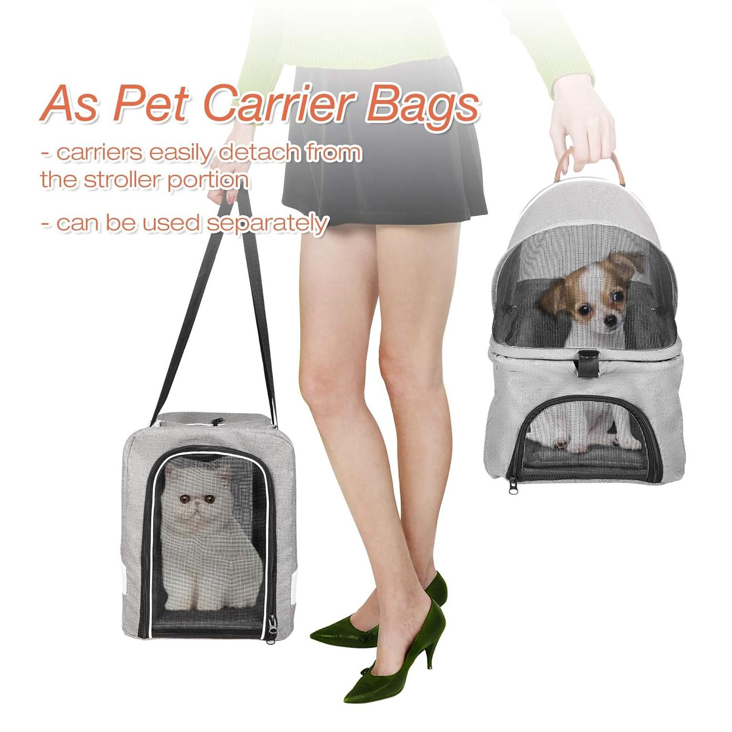 TH-PSP-385 Large storage Wheels Pet Stroller for Cats and Dogs with No zipper Entry Easy Folding Pet Carrier