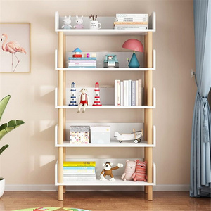 THLC - 0027 American Kids Bookshelf Modern 5-Tier Tall Library Bookcase with Open Storage Shelves Wood Display Shelving