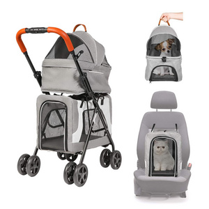 TH-PSP-385 Large storage Wheels Pet Stroller for Cats and Dogs with No zipper Entry Easy Folding Pet Carrier