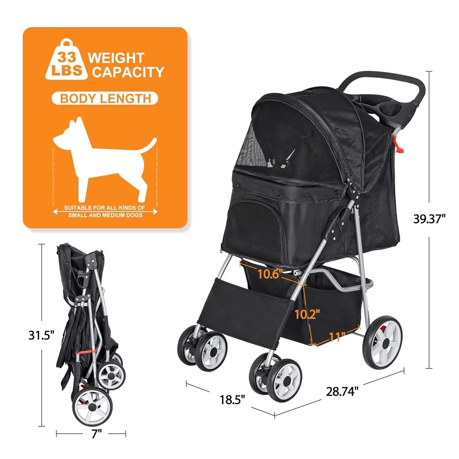 TH-PSP-227 American High Standard Manufacturer Pet Stroller Style Steel Frame Pet Trolley Cart