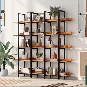 THLC - 0079 European Storage 5-Tier Bookshelf Wide Bookcase with Open Shelves Industrial Bookshelves