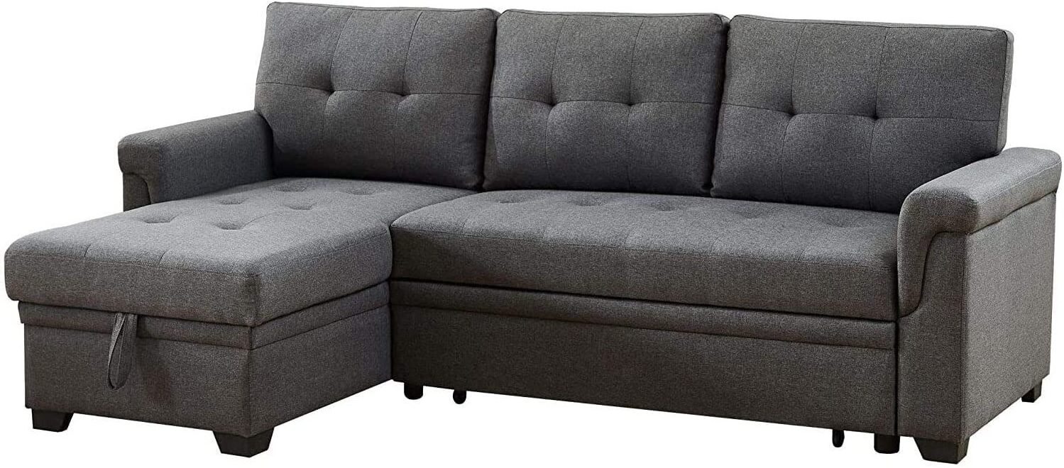 Reversible Sectional Sofa Couch Storage Chaise Pull Out Sleeper L-Shape  Linen Lounge