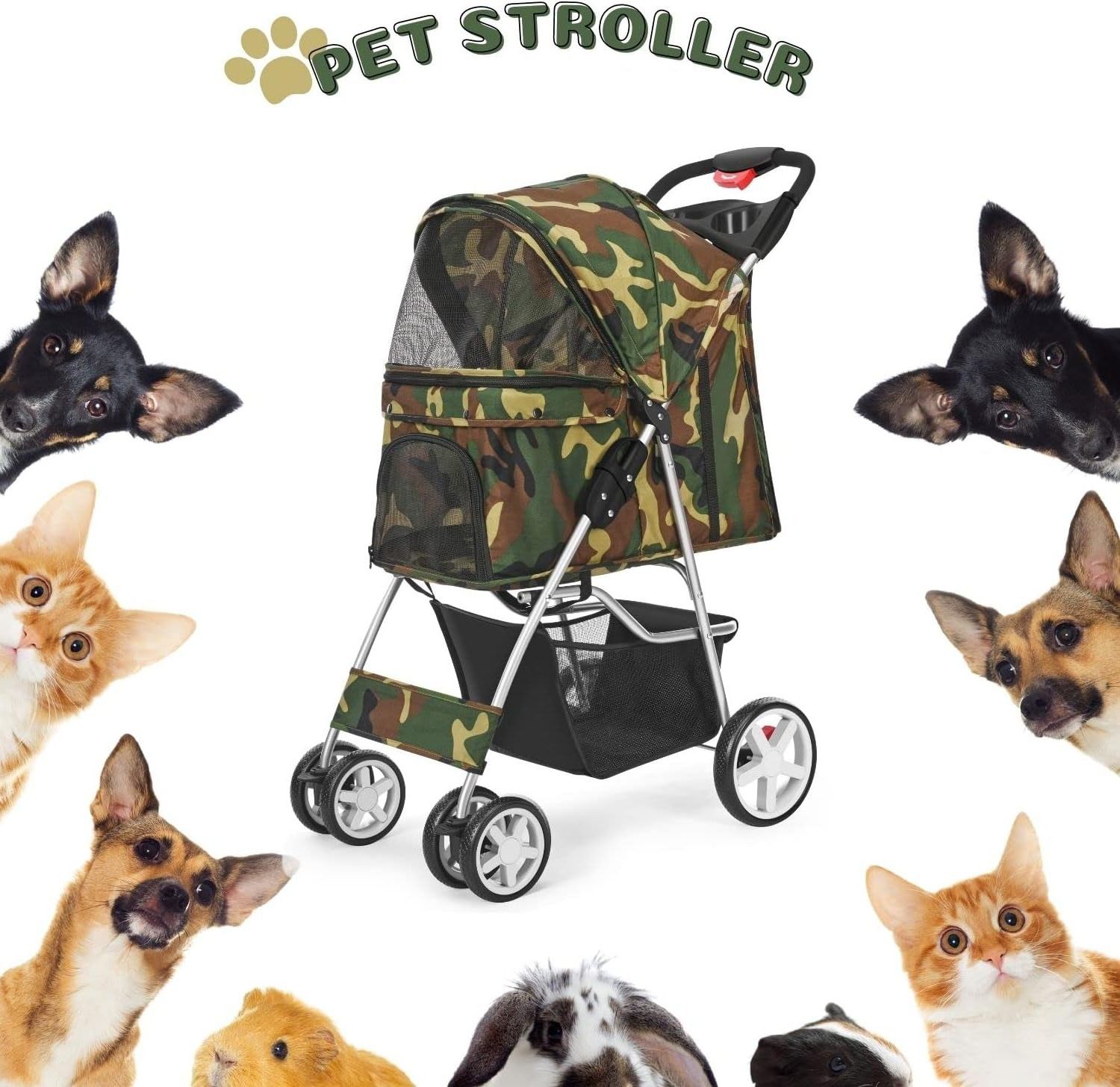 TH-PSP-232 American Standard Manufacturer Pet Stroller Style Steel Frame Pet Trolley With Brake for Wheel