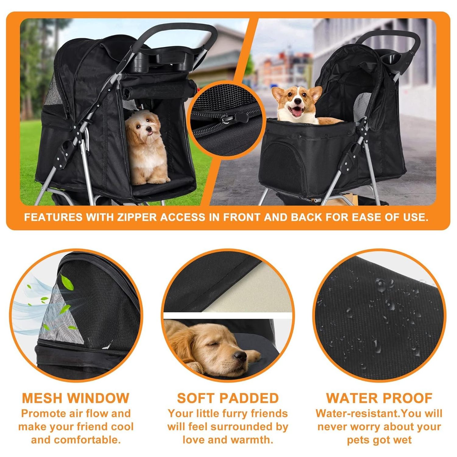 TH-PSP-398 Foldable Dog Stroller Lightweight Foldable Portable Compact Jogger Pet Gear Puppy Travel Pet Stroller