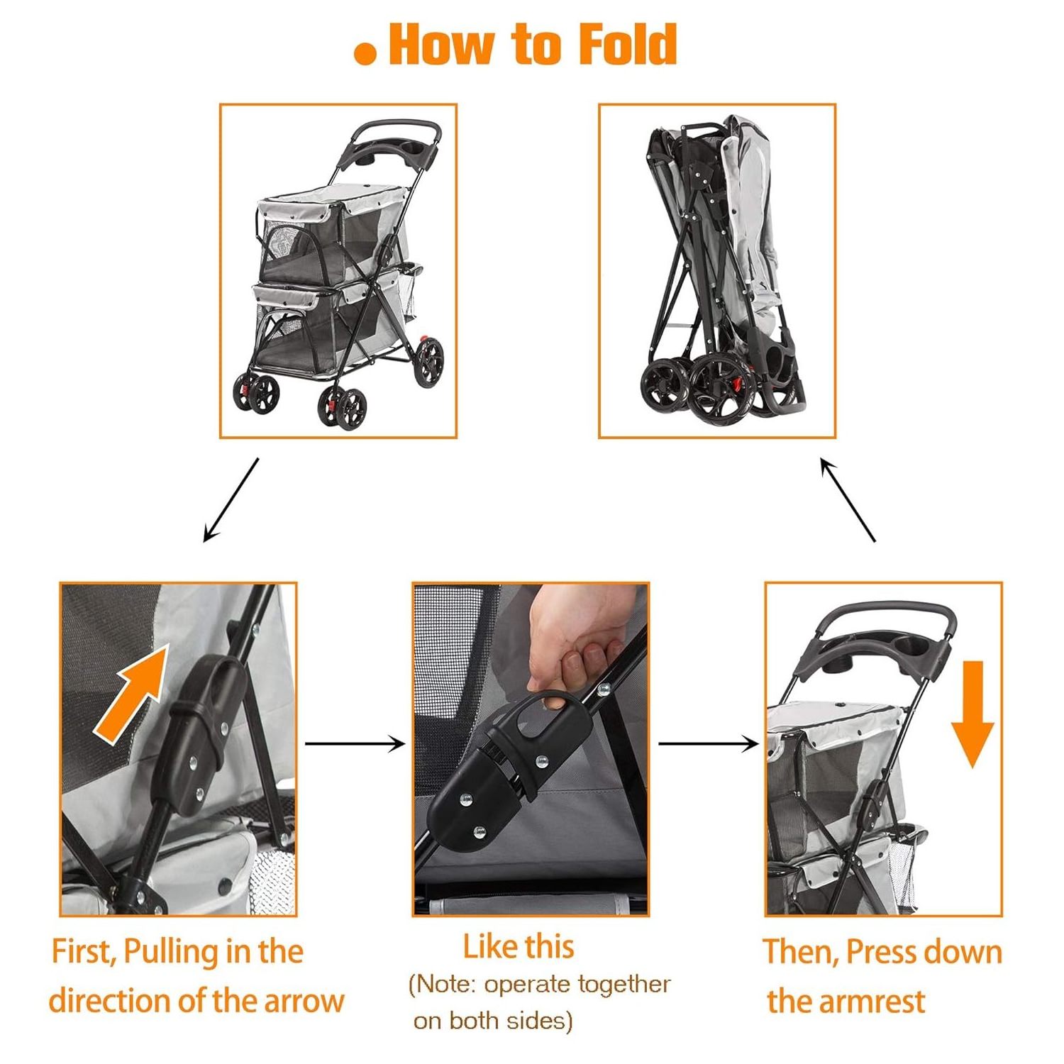 TH-PSP-092 Vietnam Factory pet stroller Dual Cage Pet Cart Carrier For medium Dog Traveling