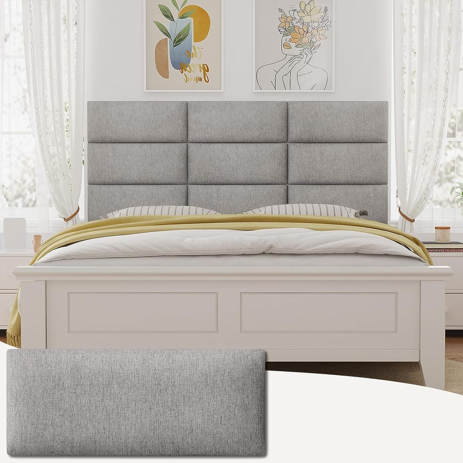 TRIHO HB-031 Mounted Headboard Wall Panels Peel and Stick Floating Headboards for Queen Size Bed