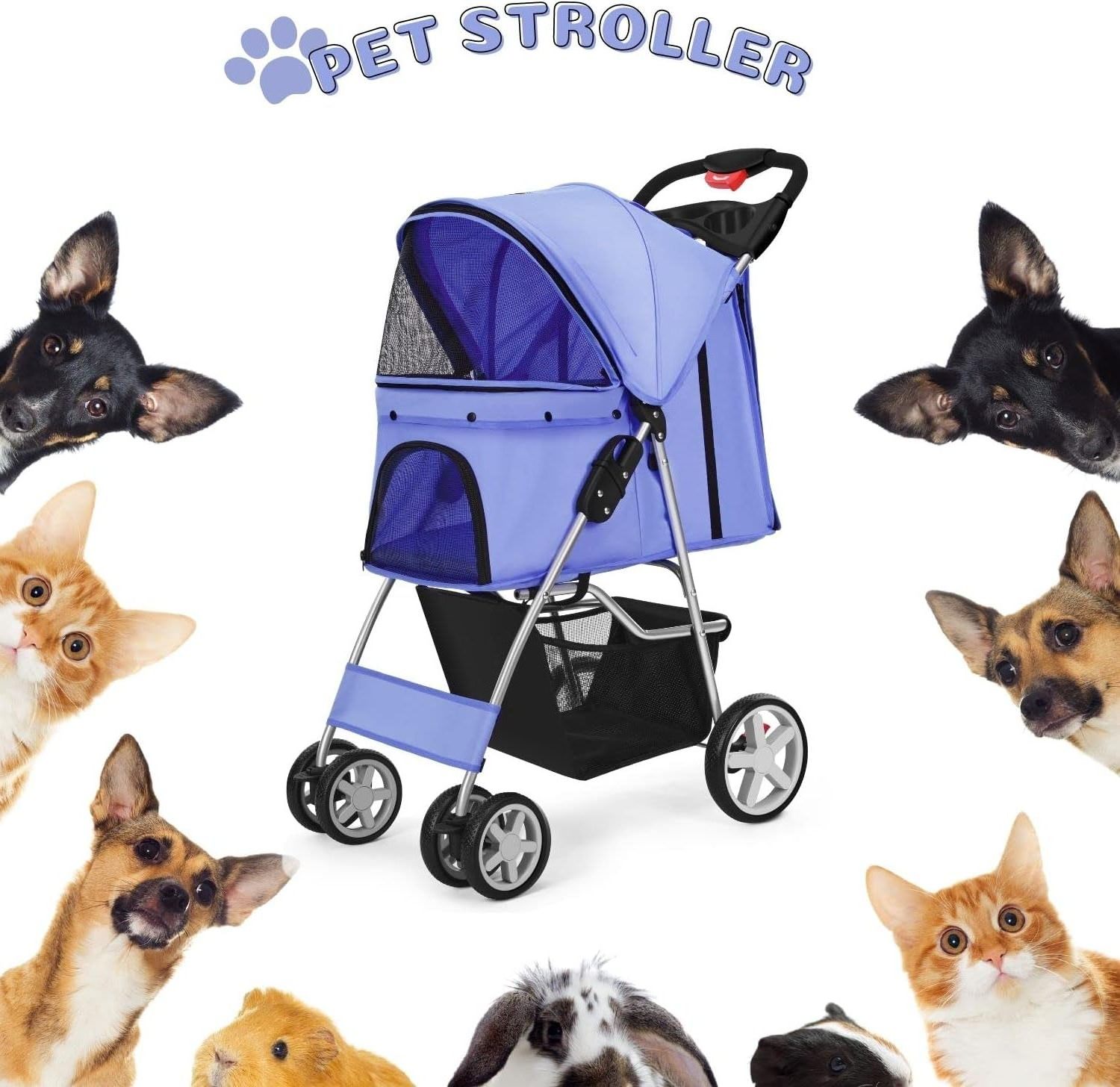 TH-PSP-440 Compact design Dog Cat Stroller for Medium Small Dogs Cats Folding Cat Jogger Stroller with Storage Basket Breathable