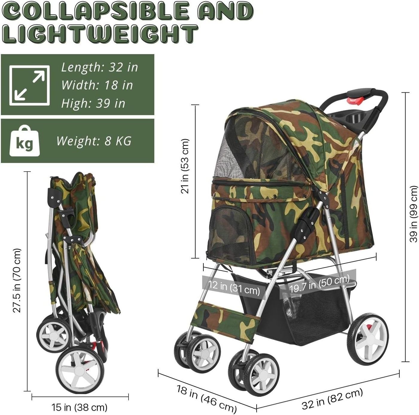 TH-PSP-232 American Standard Manufacturer Pet Stroller Style Steel Frame Pet Trolley With Brake for Wheel