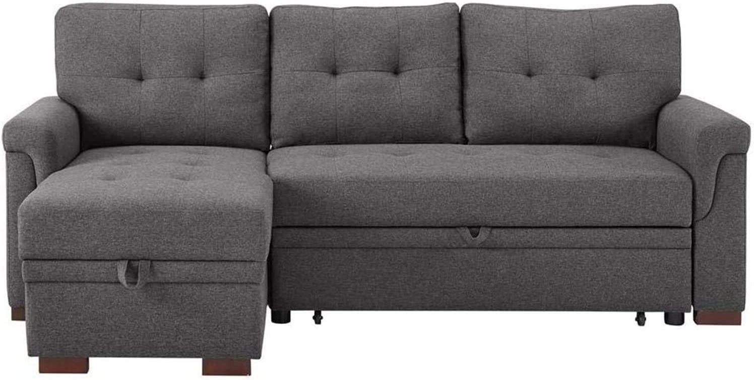 Reversible Sectional Sofa Couch Storage Chaise Pull Out Sleeper L-Shape  Linen Lounge