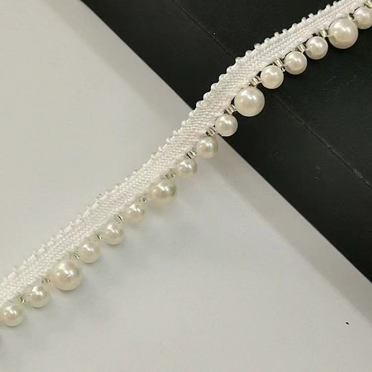 Pearl Beaded Lace Edge Trim beads laces trims Ribbon Bridal Dress sewing on beads trim