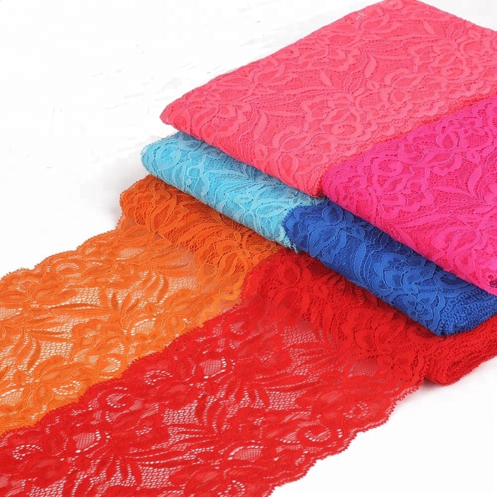 Hot Sale 15cm Width Colorful Stretch Elastic Lace Trim Fabric For Dress