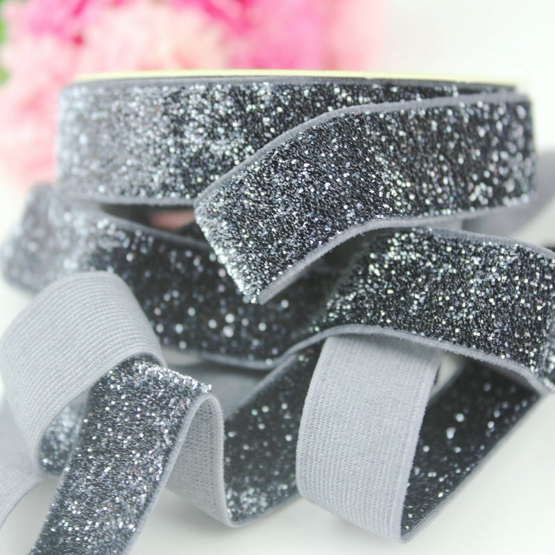 Wholesale 16mm Solid Color Elastic Stretch Glitter Velvet Metallic Elastic Webbing