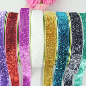 Wholesale 16mm Solid Color Elastic Stretch Glitter Velvet Metallic Elastic Webbing