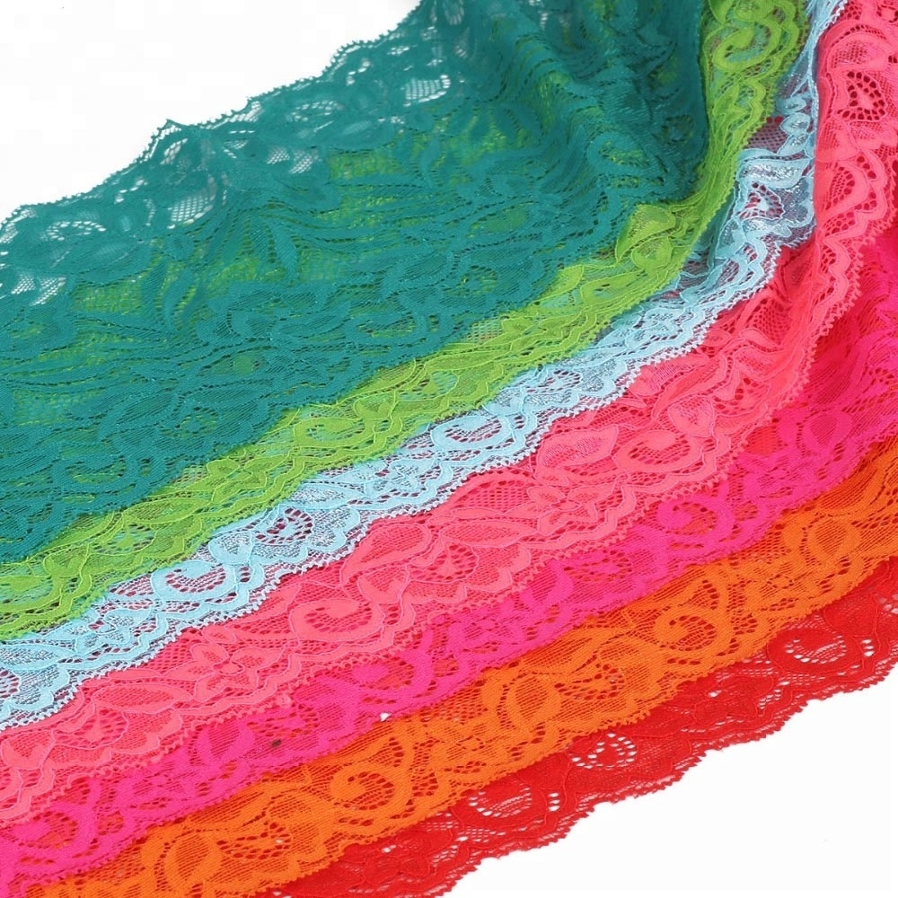 Hot Sale 15cm Width Colorful Stretch Elastic Lace Trim Fabric For Dress