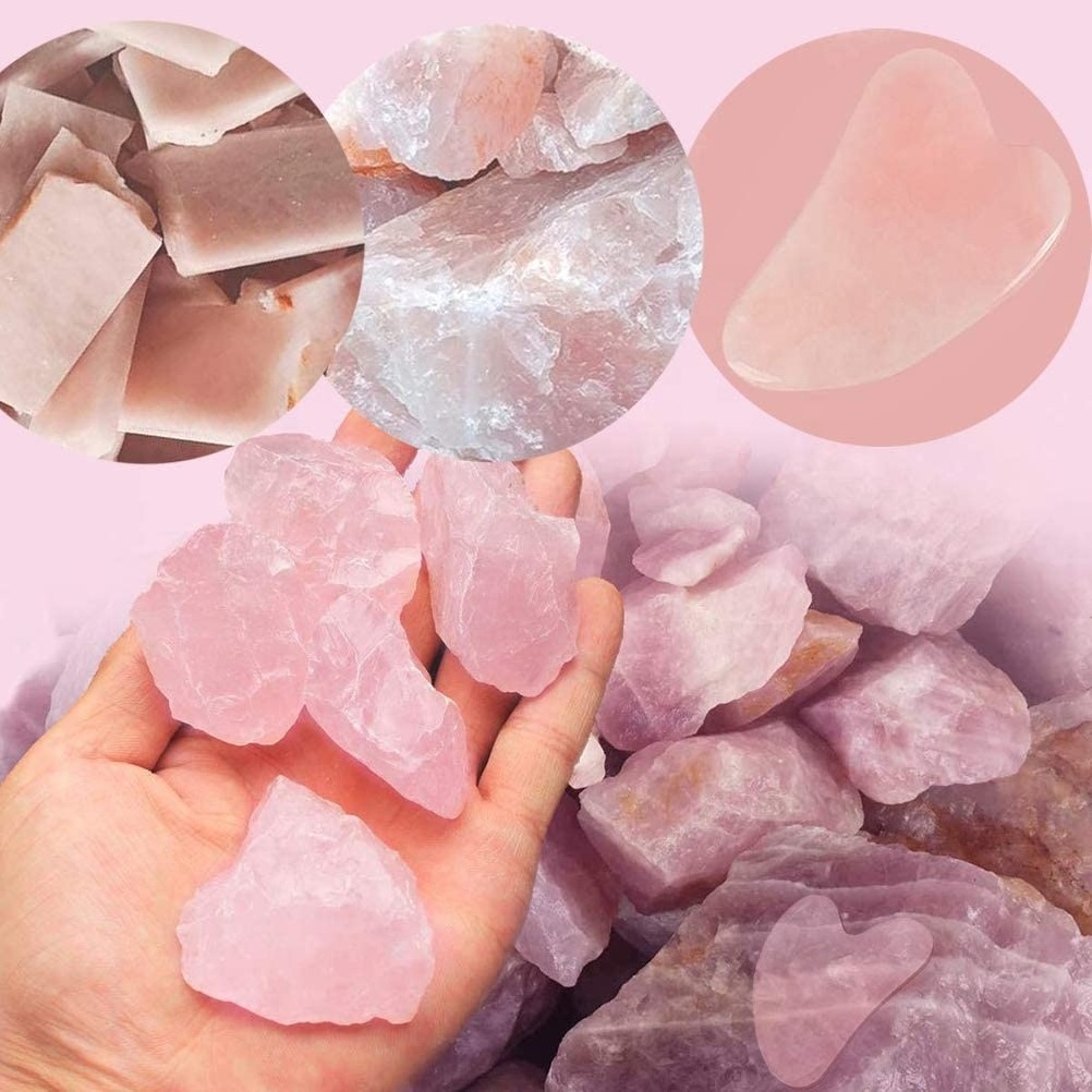 pink rose quartz gua sha board skin renewal natural handmade healing jade stone guasha scraping facial massage tools