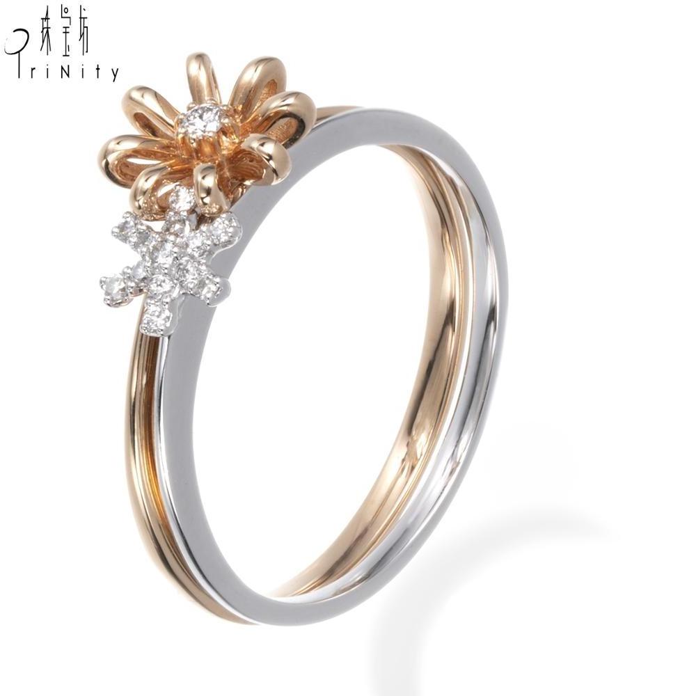 Trendy Diamond Ring Most Popular 18K White Rose Gold Real Natural Diamond ring 2 in 1 Design Stackable Ring